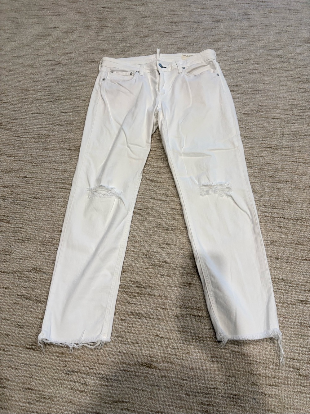 rag & bone White Distressed Straight Jeans